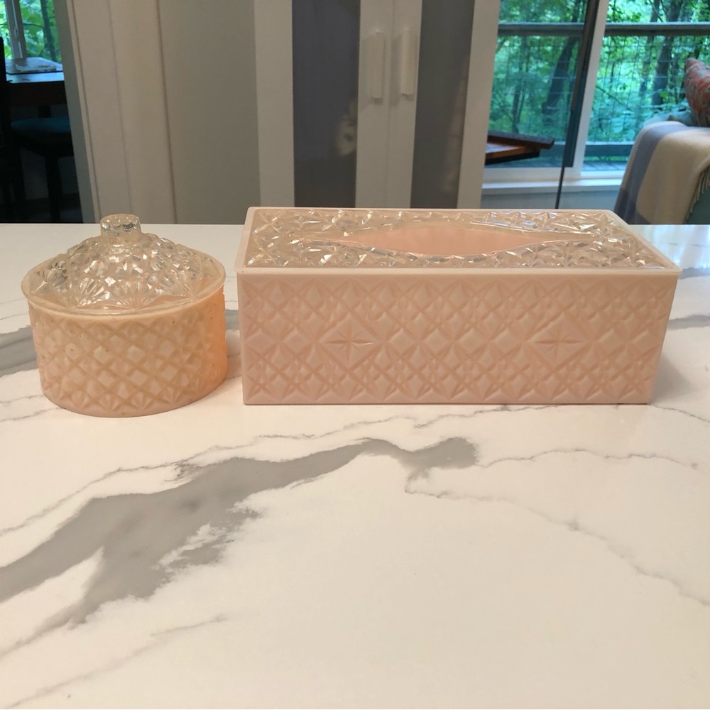 Vintage Starburst Atomic MCM Vanity Tissue Box and Lidded Powder Puff Container